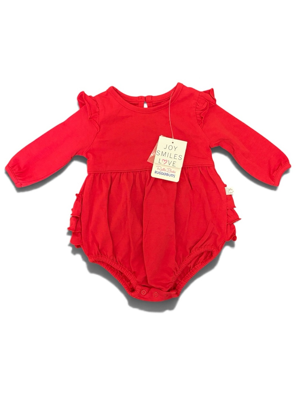 Ruffle Butts Rugged Butts newborn infant girl one piece red long sleeve romper
